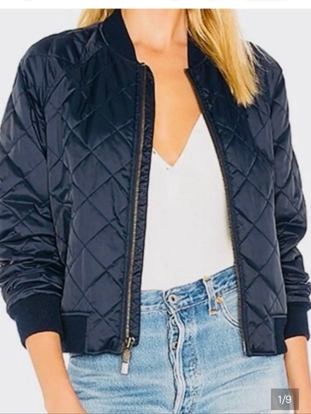 Vince Coastal Blue Quilted Bomber Jacket diamond Lightweight minimalist